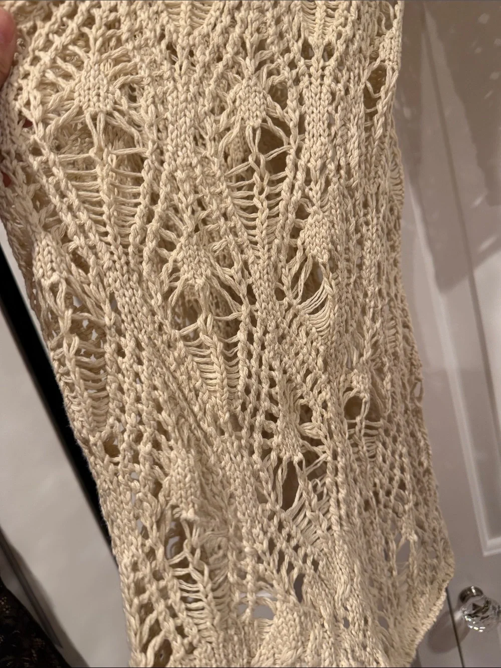 NATURAL LIFE Abigail Cream Open-Knit Crochet Duster Cardigan s/m